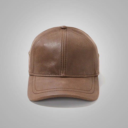 New Men's Sheepskin Brown Leather Baseball Cap