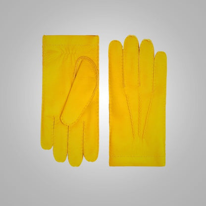 Men's American Deerskin Yellow Leather Gloves with Cashmere Lining