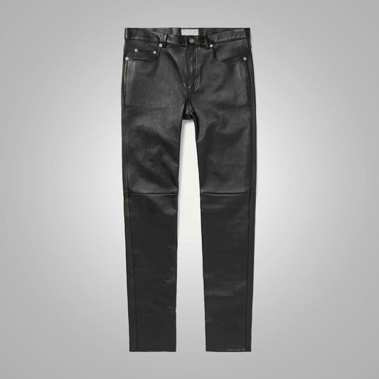 Men's Black Real Sheepskin Fashion Leather Pants