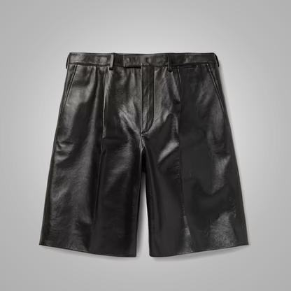 Mens Black Leather Shorts