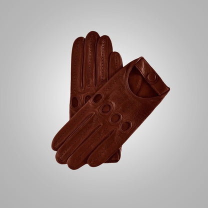 Men's Brown Inhand-Sewn Genuine Lambskin Leather Driving Gloves with Perfect Stretch