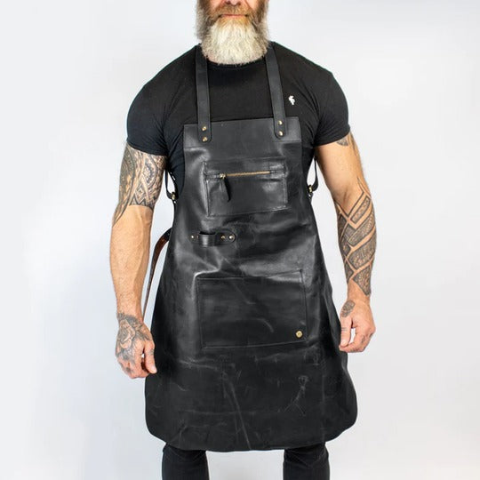 New Men's Black Sheepskin Handmade Cross-Back Leather Apron