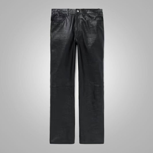 Men's Black New Style Fashion Leather Jeans