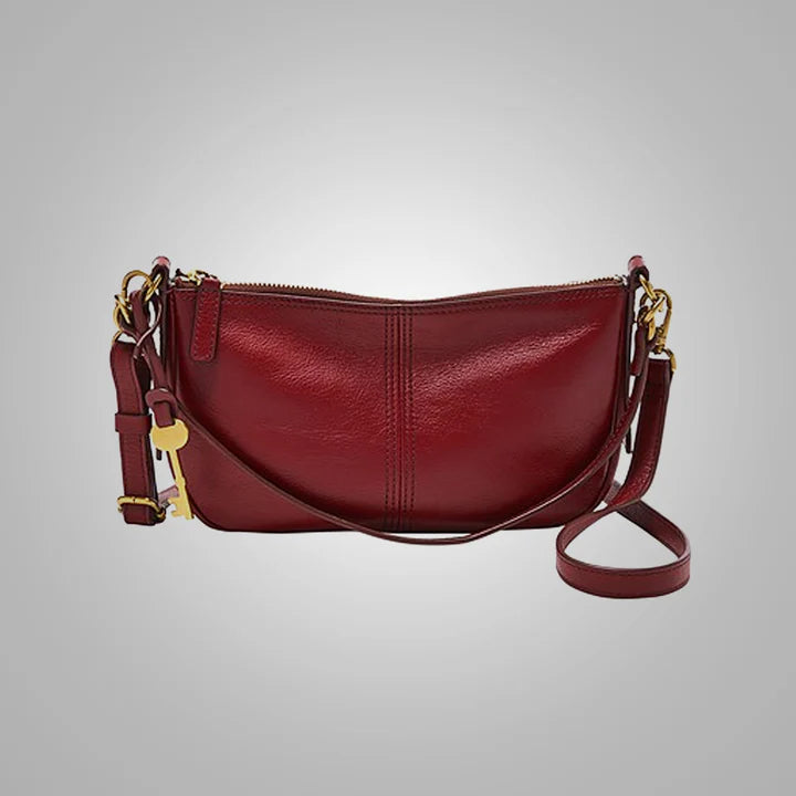 Women's Red Embossed Python Genuine Leather Fur Bag