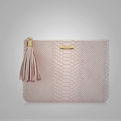 Women's Nude Embossed Python Genuine Leather Clutch

