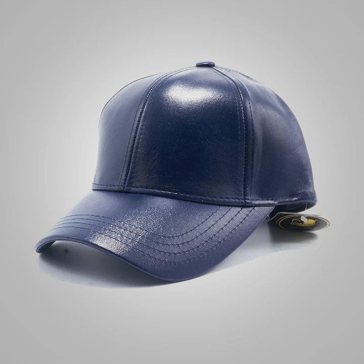 Men's Premium Sheepskin Leather Baseball Cap in Blue