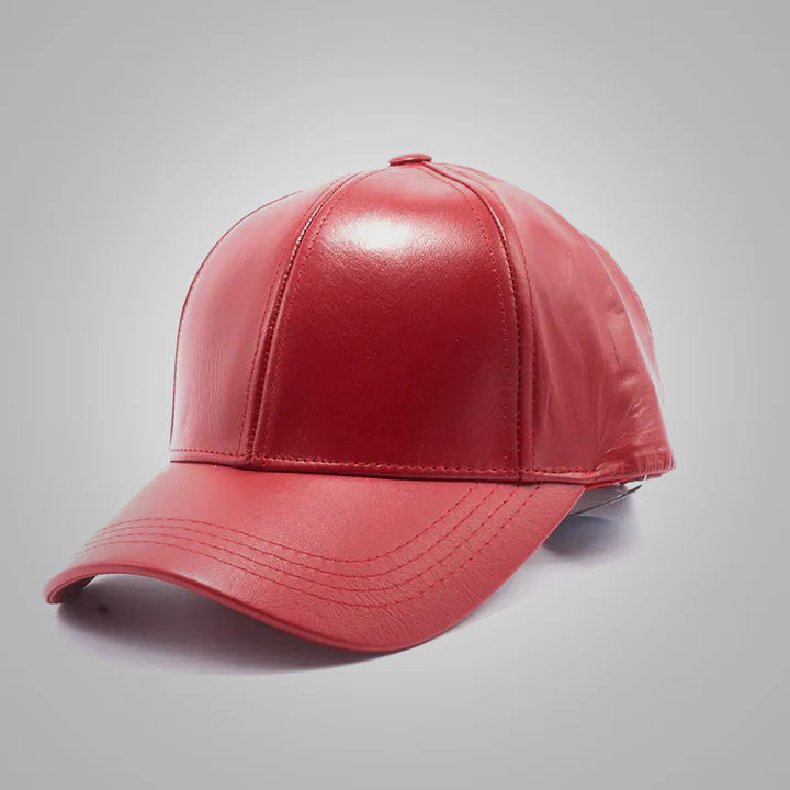 Men's Red Lambskin Leather Baseball Cap