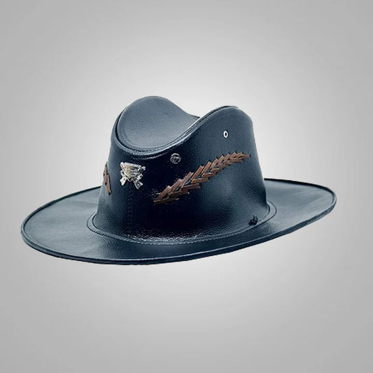 Men's Black Western Leather Cowboy Hat