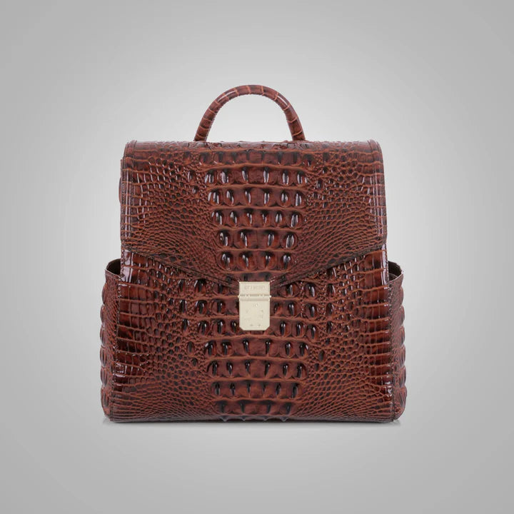 Women's Brown Liz Croc-Embossed Leather Convertible Backpack