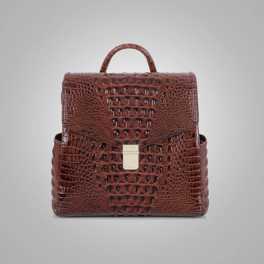 Women's Brown Liz Croc-Embossed Leather Convertible Backpack