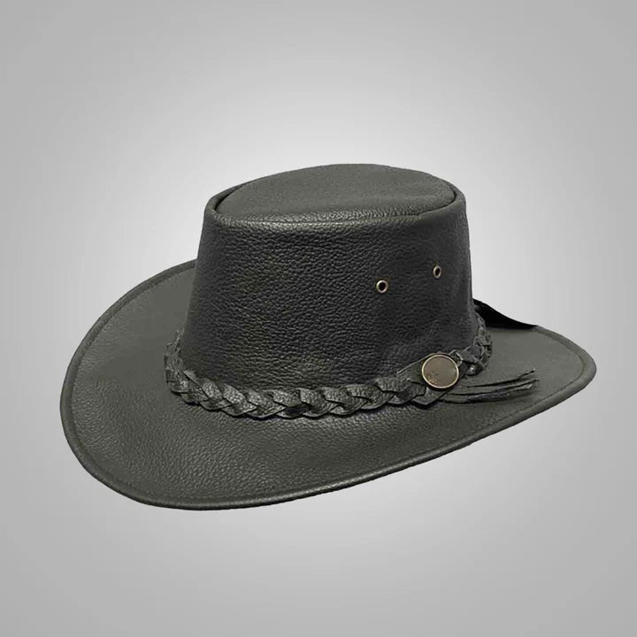 Men's Black American Cowboy Lambskin Leather Hat