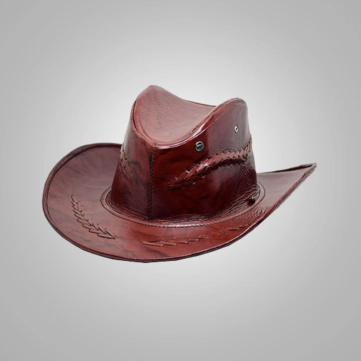 Men's Shiny Brown Western Leather Cowboy Hat

