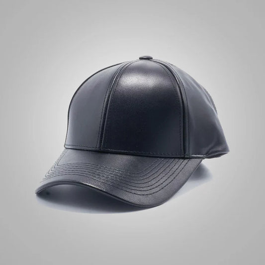 Men's Handmade Black Sheepskin Leather Baseball Cap