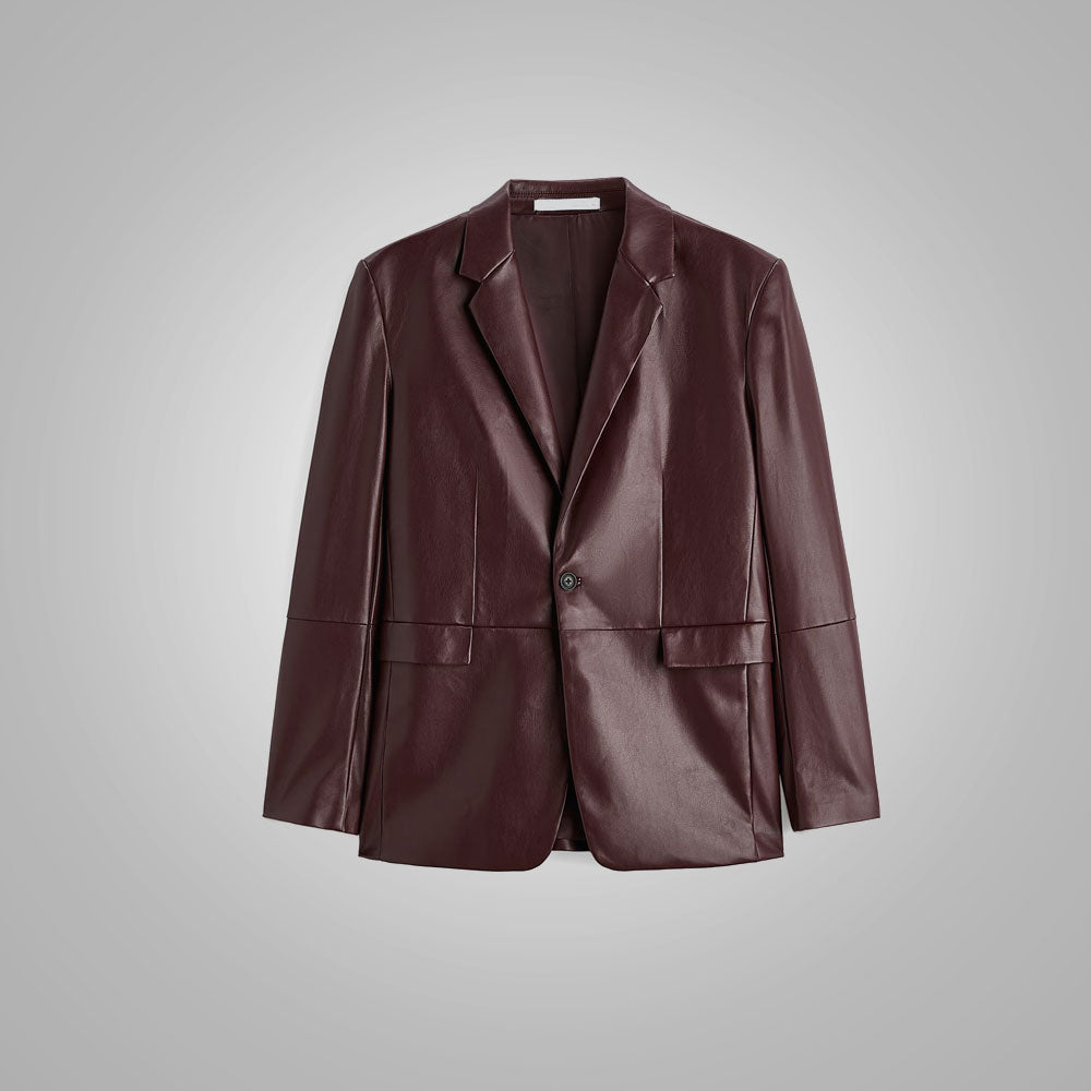 Men’s Brown Long Sleeves Leather Blazer