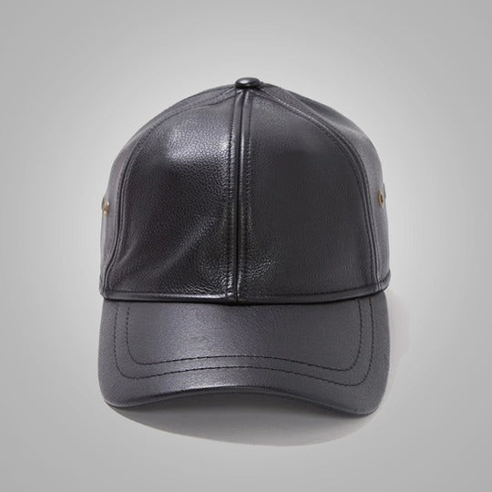 New Men's Sheepskin Black Leather Baseball Cap