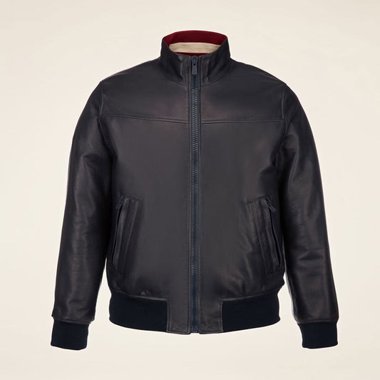 Men’s Shiny Black Bomber Leather Jacket