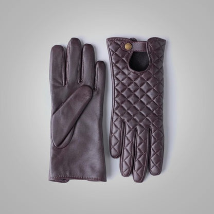 New Women's Berry Lambskin Genuine Leather Driving Gloves