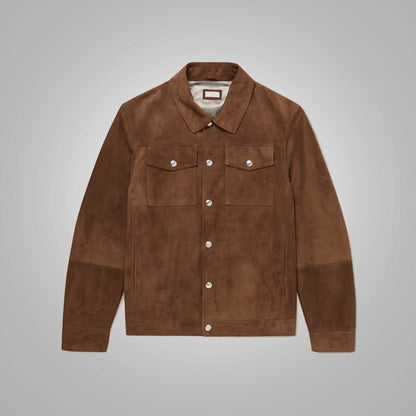 Men's Brown Lambskin Leather Trucker Jacket