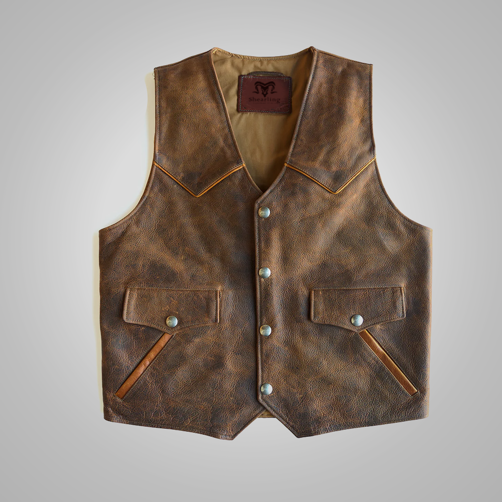 Brown Men’s Western Cowboy Biker Leather Vest