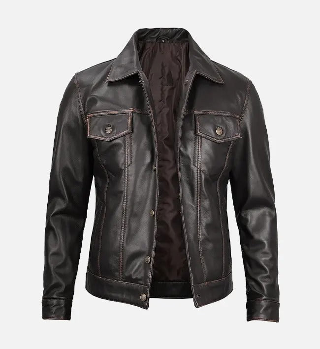 Avanzar Men’s Dark Brown Trucker Leather Jacket