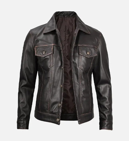 Avanzar Men’s Dark Brown Trucker Leather Jacket