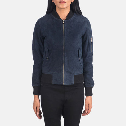 Ava MA-1 Blue Suede Bomber Jacket