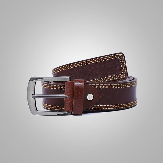 Men's Boron Best Burgundy Leather Belt with Thread Edging