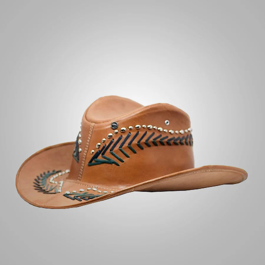 Men's Handmade Brown Leather Western Cowboy Hat