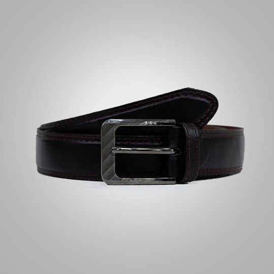 New Men's Black Double-Stitched Best Leather Belt