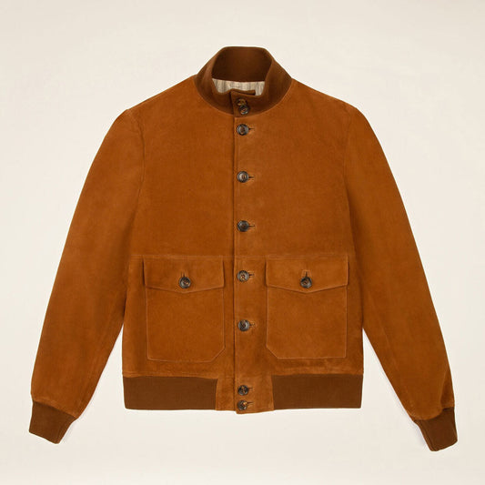 Men’s Brown Suede Leather Bomber Jacket