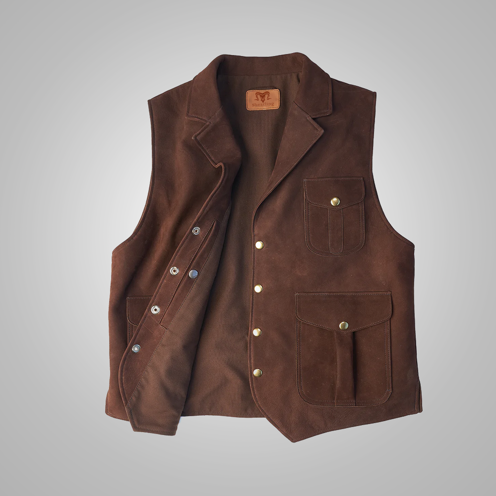 Men’s Brown Multi Pocket Style Leather Vest