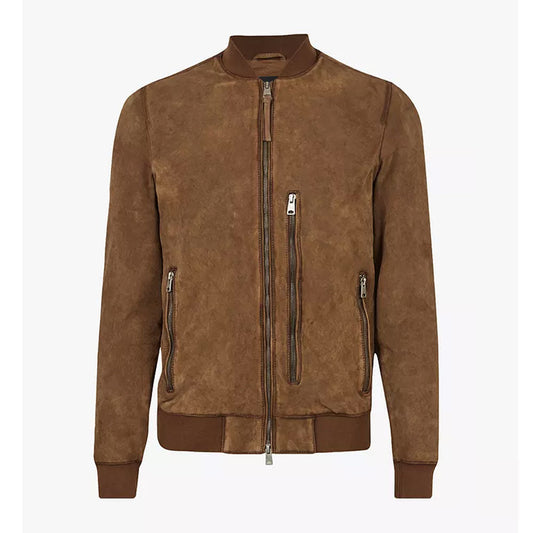 Men’s Brown Suede Real Leather Bomber Jacket