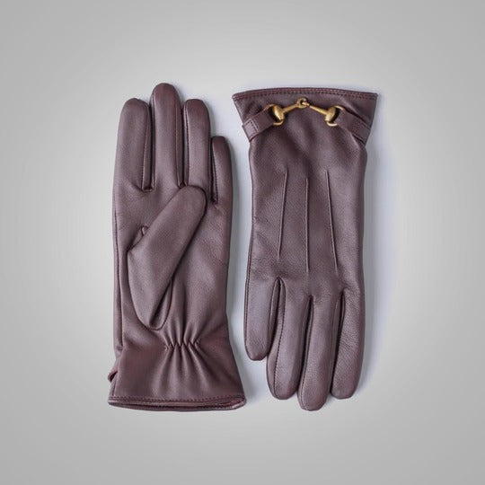 New Women's Lambskin Leather Brown Gloves with Fleece Lining