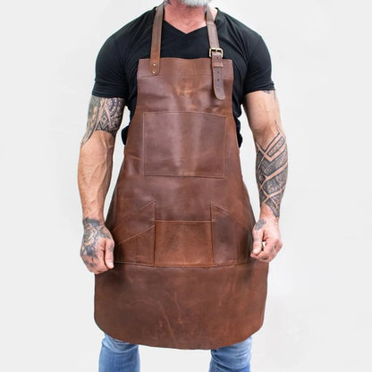 New Men's Brown Handmade Lambskin Multi-Pocket Leather Apron