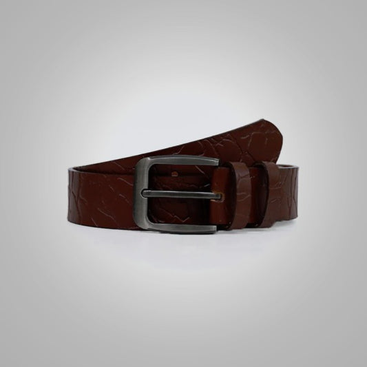 Men's Red Crocodile-Textured Genuine Leather Belt