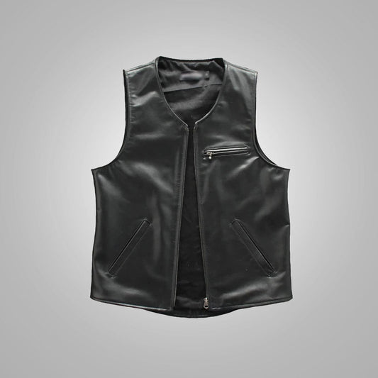 Men’s Black Sheepskin Cowboy Genuine Leather Vest