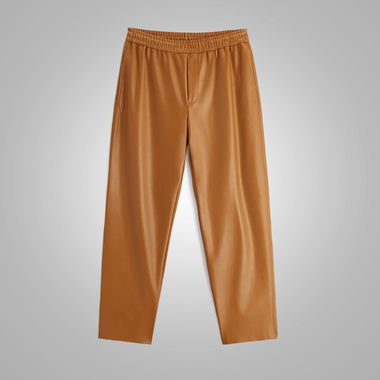 Men's Brown Leather Biker Pants in Real Sheepskin