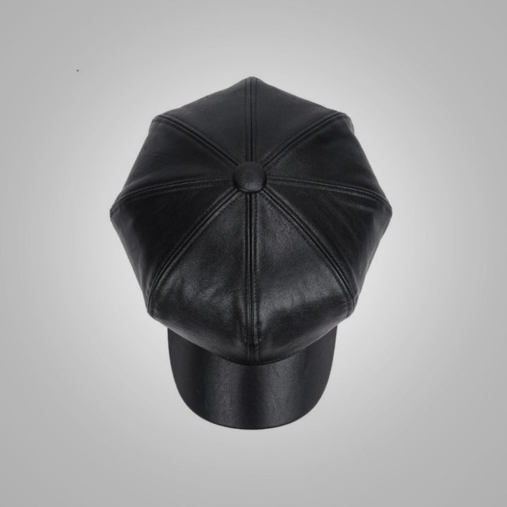 New Women’s Western Sheepskin Style Handmade Black Leather Hat