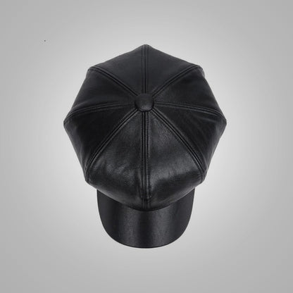 New Women’s Western Sheepskin Style Handmade Black Leather Hat