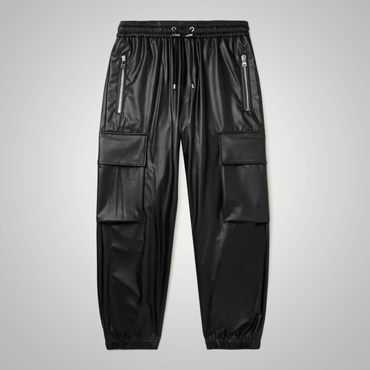 Black Sheepskin Skinny Leather Jeans for Men