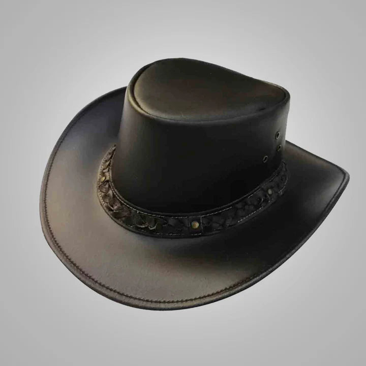 Men's Genuine Leather Cowboy Hat - Western Style