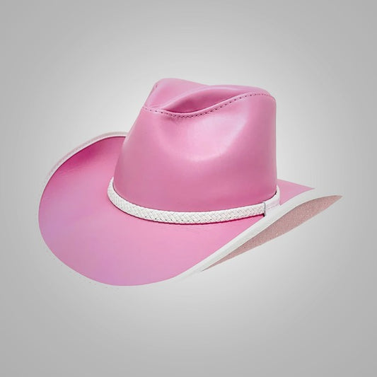 New Women’s Pink Western Cowboy Sheepskin Leather Hat