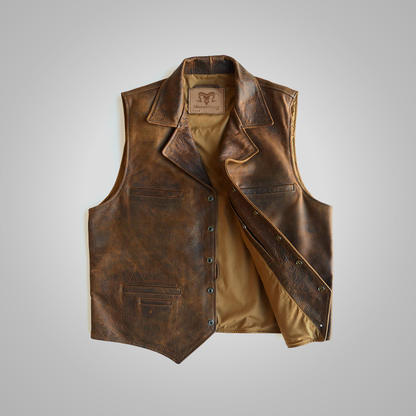 Men’s Brown Shearling Fur Sheepskin Leather Vest