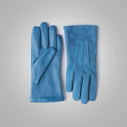 New Women's Sheepskin Leather Hesket Suede Gloves in Teal