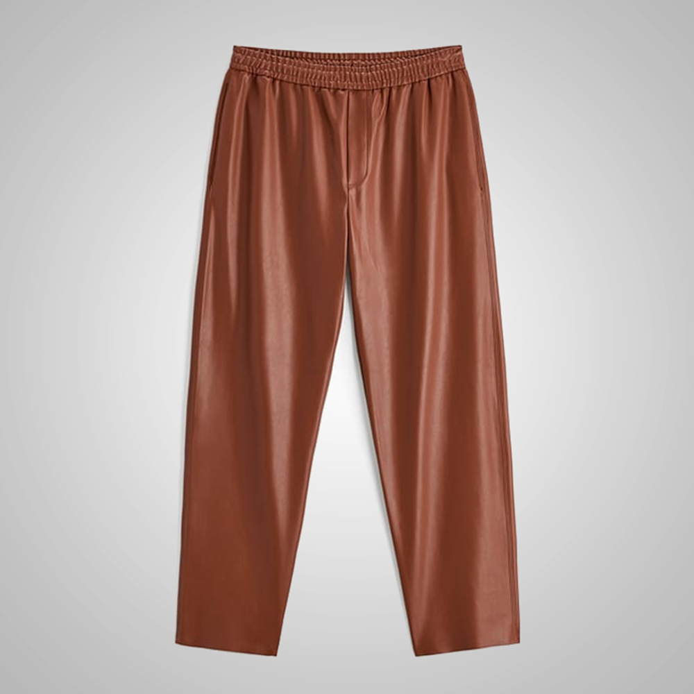 Men's Brown Leather Moto Biker Pants in Real Sheepskin