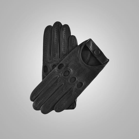 Men's Black Soft and Flexible Lambskin Leather Driving Gloves for Comfort