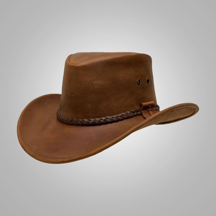 New Women’s Brown Western Style Handmade Leather Cowgirl Hat