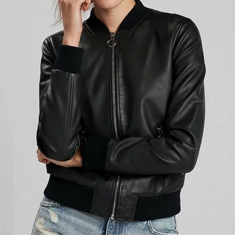 Classic Pure Lambskin Black Leather Bomber Jacket