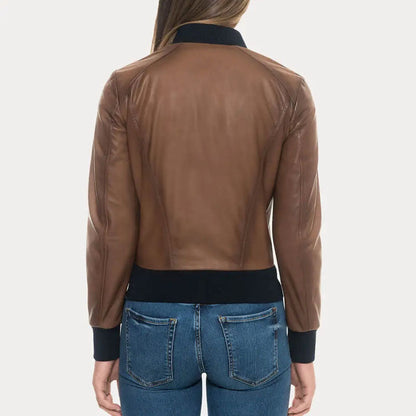 Sugar Brown Lambskin Soft Leather Bomber Jacket