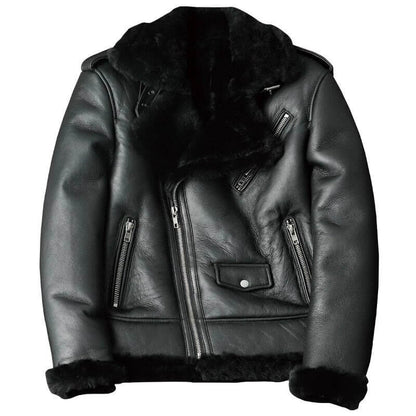 2022 New Men's Oblique Zipper Shearling Sheepskin Leather Motorcycle Jacket by Avanzar Leather